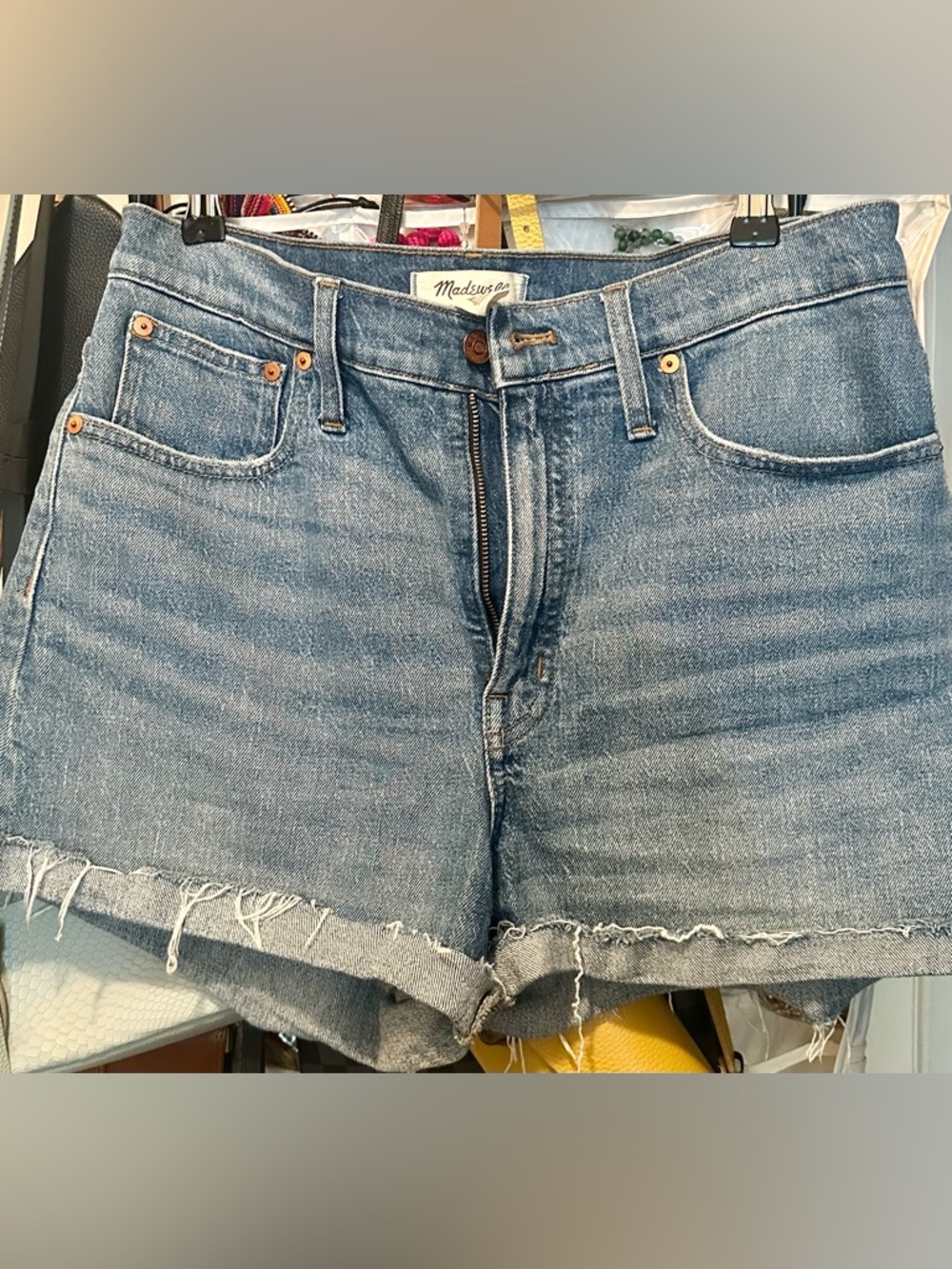 Madewell Light Blue Washed Raw-Hem Denim Shorts, high rise, size 30